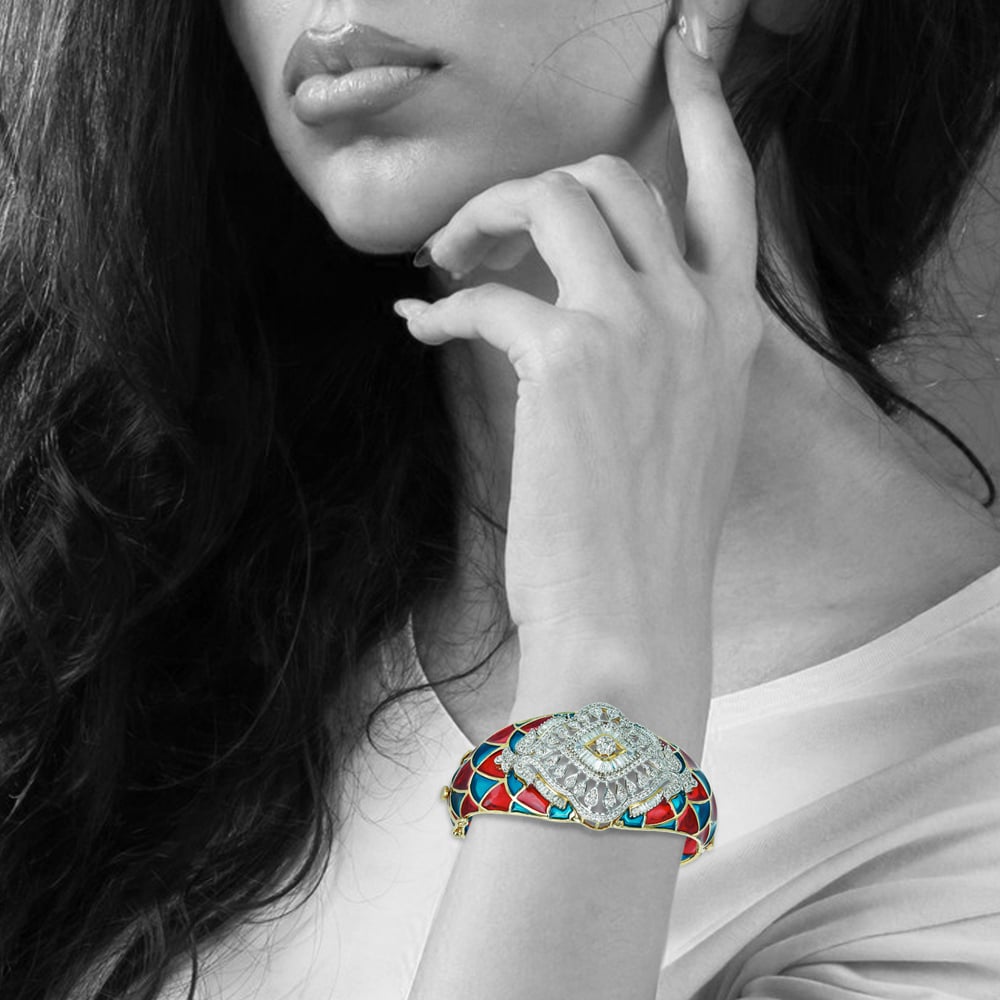 Red and Blue Enamel Bracelet with Full-Cut Diamonds